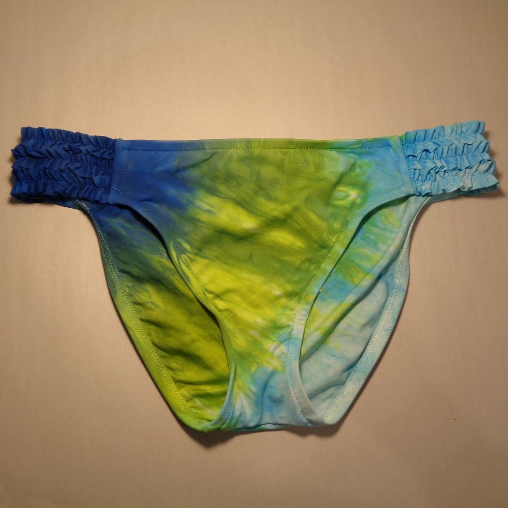 Lucky Brand Blue-Green Tie-Dye Bikini Bottom with Ruched Sides